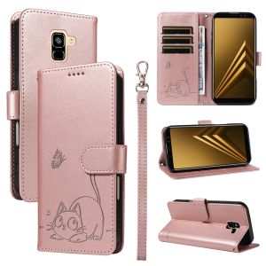 Vỏ điện thoại cho Samsung Galaxy A6 A7 A8 A9 J4 J6 2018 / A6 J4 J6 plus 2018 / J5 J7 Prime Vỏ điện thoại con mèo may mắn từ Ví da nắp gập có khe cắm thẻ vỏ
