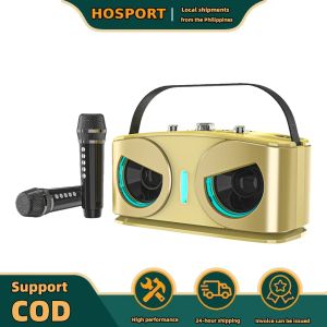 【HOSPORT】 Portable BT Speaker System with 2 Microphones Portable Wireless Speakers Rechargeable Battery Ideal for Parties Events Outdoors