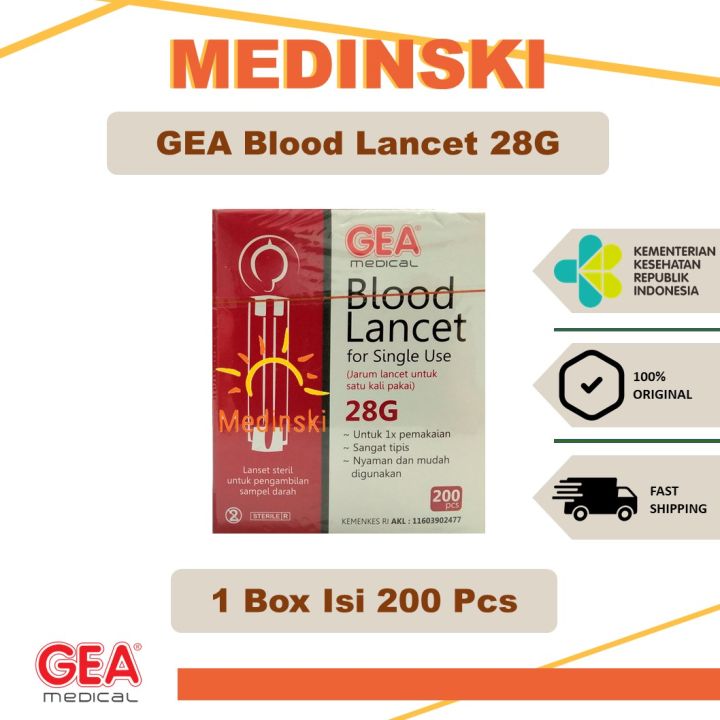 GEA Jarum Blood Lancet Isi 200 Easy Touch Nesco GlucoDr Gluco Dr 28G ...