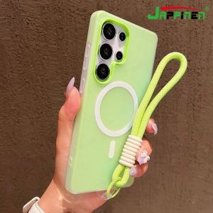 Magnetic Function + Lanyard Phone Case for Samsung Galaxy S26 S25 Ultra S25 Edge FE S24 Plus S23 S22 Ultra Matte Wireless Charging Magsafe Shockproof Cover Casing