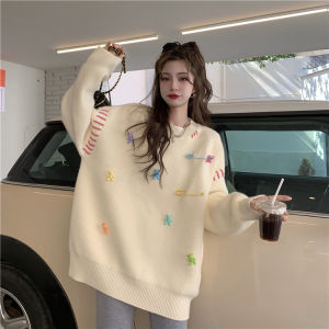 Baju Rajut Motif Beruang Yang Manis Dan Imut Pullover Leher Bulat Sweter Wanita Atasan Kasual Loose Pakaian Luar Lengan Panjang