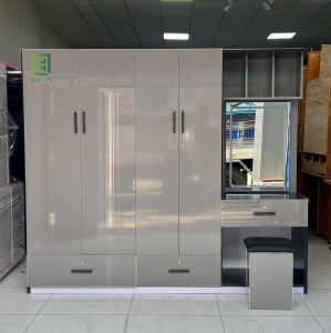 TỦ NHỰA ĐÀI LOAN LIỀN BÀN TRANG ĐIỂM GƯƠNG LED CAO 1M8 NGANG 2M05 SÂU 47CM MÀU XÁM + TẶNG GHẾ