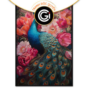 Tranh treo tường tranh dán tường chim công và hoa mẫu đơn đẹp tranh phong thủy. CGI-122