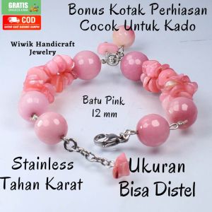 Gelang Tangan Wanita Batu Koral Pink & Stainless Tahan Karat: Aksesori Hadiah Terbaru