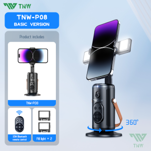 TNW P08 Face Tracking Phone Holder Stand 360° Rotation AI Follow-Up Selfie Stick With Remote Control Fill light For Vlogging