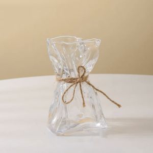 MKEB Minimalist Irregular Glass Vase with Rope Romantic Hydroponic Vase Creative Transparent Tabletop Vase Living Room
