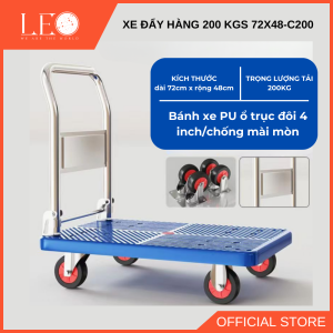 Xe Đẩy Hàng LEO 72x48 – Tải Trọng 200kg – Bánh Xe PU Cao Su – Sàn Nhựa PP – Vận Hành Êm – Gập Gọn