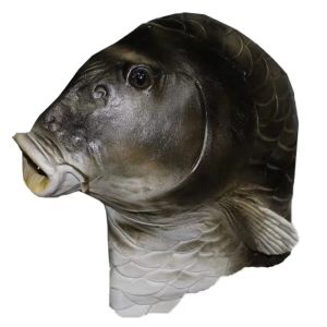 FANTAE Realistic Fish Head Latex Funny Realistic Carp Funny Black Carp Fish Latex Halloween Cosplay