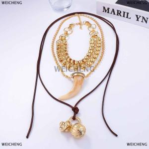 [COD] WEICHENG Luxury Multilayer Wolf Tooth Pendant Necklaces For Women Men Vintage Ethnic Style Geometric Necklace Holiday Party Jewelry Gifts