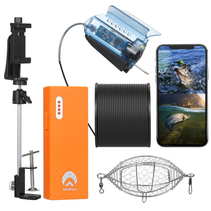 1080P Underwater Fishing Camera with APP Control Fishing Live Video Camera  Fish Finder with 50M Cable Mobile Phone Holder Bait Cage Carry Case for Ice  Lake Sea Boat Kayak Fishing