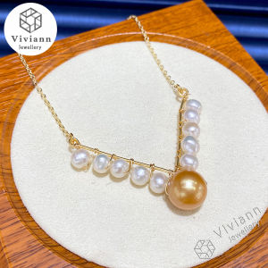 Viviann Original Pearl 12mm Round Bead 18K Gold V-shaped Pendant Pearl Necklace Source Pearl Wholesale Elegant Big White Pearl Beads Choker Clavicle Chain Necklace For Women