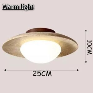 FFBH Resin Vintage Round Ceiling Lights Acrylic Lampshade Simple Balcony LED Ceiling Lights Solid Wood Base Energy-saving Lights 4P7H5