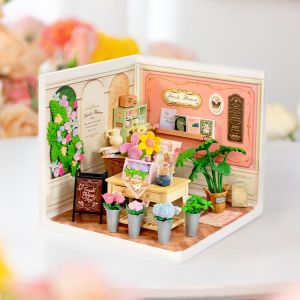 Robotime Rolife Super ผู้สร้างดอกไม้สดร้านค้าชุดบ้านจิ๋ว DIY พลาสติกของเล่นตกแต่งของขวัญเด็กชายเด็กหญิง