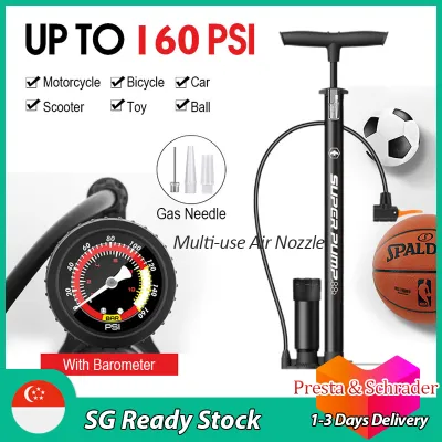 Bicycle Air Pump Multi-use Air Nozzle Tire Tube Inflator with Gauge Presta & Schrader Dunlop Valves 160 PSI Basketball Football Pump children day gifts