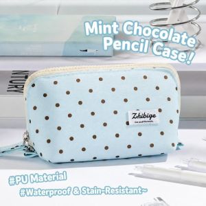 GORGE Polka Dot Pencil Case Zipper Multi Compartment Pencil Pouch Fresh Style Large Capacity Pen Bag Students