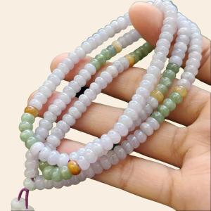 Crafted as 179 * 5.8 mm beads on Light Lavender Yellow Green and White Natural Type A Jadeite Jade as bracelet certificate weighs 42.43 grams (bracelet31)