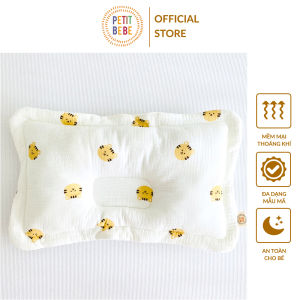 Gối lõm chống bẹp đầu chữ nhật PETIT BEBE nhiều muslin hoạ tiết thấm hút thoáng khí cho bé từ 3 tháng tuổi