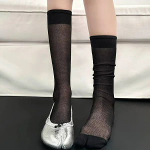 Summer Thin Tabi Socks Women 6Colors Cotton Long Toe-separated Sock Sheer Mesh Non-Slip Cuff Seamless 2 Toe Socks