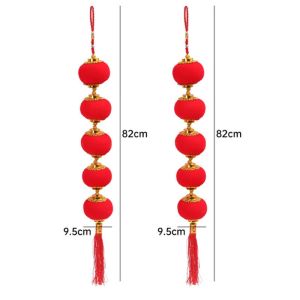 🔥2pcs Chinese Style Flocked Red Lantern Pendant 5 Ball Lantern String Pendant With Tassel 2025 New Year Spring Festival Door Shopping Mall Window Decoration