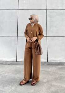 Mazaya Setelan Celana Kulot Baju Panjang Bahan Knit Japan Casual Santai Wanita