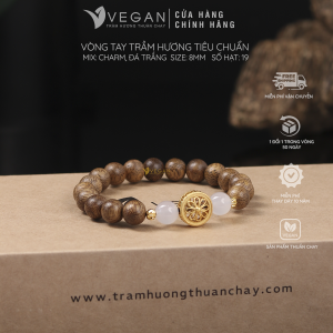 Vòng tay trầm hương Vegan mix bánh xe Pháp Luân Hồi Mệnh Thủy 8mm