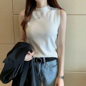New Vest Top Pullover Knit Casual Half High Neck Tank Top for women