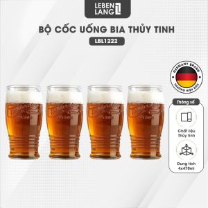 Bộ cốc uống bia thủy tinh Lebenlang LBL1222 bộ cốc 4 chiếc 470ml/cốc dễ dàng vệ sinh - hàng chính hãng
