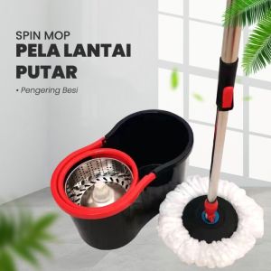 (FS) PROMO!! Set Alat Pel Lantai Stainless Super Mop Dengan Ember Pencuci Putar | Hand Preassure Rotary Mop 360