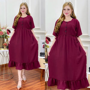 Daster Cibi Panjang Lala Dress Crinkle Airflow Kancing Depan Busui Bumil Polos