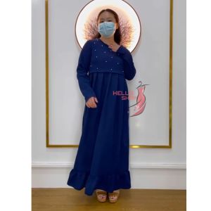 Helloshop - GAMIS MUTIARA WAFFLE BAJU MAXY MUSLIM KEKINIAN DRESS PANJANG WANITA BAJU GAMIS WANITA TERBARU