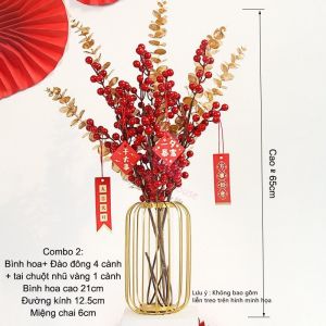 Combo Bình Hoa Đào đông Lá Quạt lá táo vàng Lilys decor house trang trí decor phòng khách decor Tết May mắn Tài lộc siêu sang