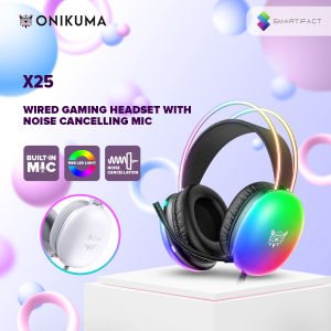 ONIKUMA X25 Gaming Headset White Gradient RGB Light HD Mic Stereo Sound PC Mac Headsets 3.5mm Wired Headphones Double-Head Beam Noise Cancelling Microphone For PS4 PS5 Xbox One PC Wired Gaming Headphone