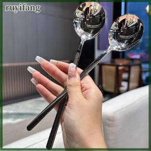 ruyifang Stainless Steel Spoon Korean Long Handle Tableware Thicken Stirring Ice Spoon Meal Spoon Household Dinner Spoon