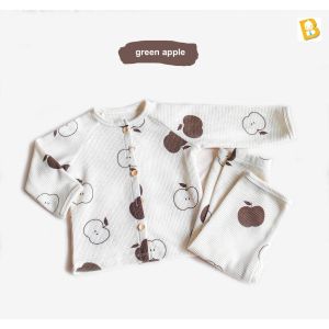 BabyBoss Toddler Waffle Long Sleeve Pajama Button Up Snug Fit Ribbed Sleepwear 2pcs Outfits Pijama Lengan Panjang