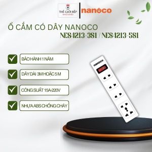 Ổ Cắm Điện Nanoco NES4213-3S1 / NES4213-5S1 1 Ổ Cắm Đa Năng + 4 Ổ 2 Chấu Bảo Vệ Quá Nhiệt - BNK