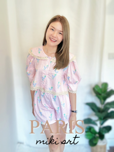 PATTERN.P SET039 : Paris Miki ชุดเซท 2 ชิ้นสีหวานแมทช์ง่ายใส่สบาย แบบน่ารักคอบัวดีเทลงานปักสุดคิ้วท์
