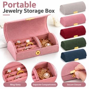 WENKEN Flannel Jewelry Storage Box Snap Closure Soft Lining Ring Organizer Box Portable Compartment Interior Earring Storage Box for Rings