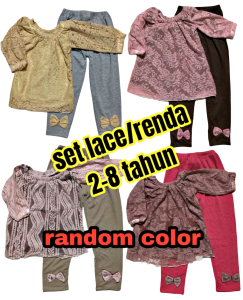 Set LACE/RENDA Budak Perempuan Baju + Seluar Kanak2 Perempuan Girl Lace Sets Girls Tops Girls Pants Pants