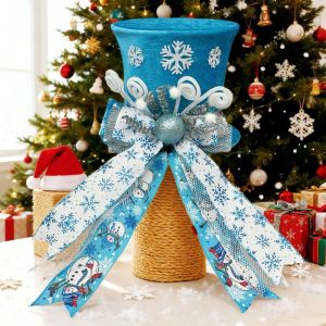 ADREE Có thể gấp gọn. Mũ trang trí đỉnh cây thông Noel Trang trí bằng nơ Họa tiết người bánh gừng Vật trang trí đỉnh cây thông Vải mềm mại. Mũ chóp cây thông Noel Bố cục đỉnh cây thông Noel