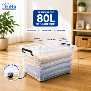 Fuho RollaBox Transparent Storage Box With Wheel | Plastic Container | Stackable Box | Storage Box (HL0005)