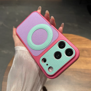 Lychee Patterned Hit Color Bumper Magnetic Case For iPhone 17 16 15 14 13 12 11 Plus Pro Max Camera Protection For Magsafe Cover
