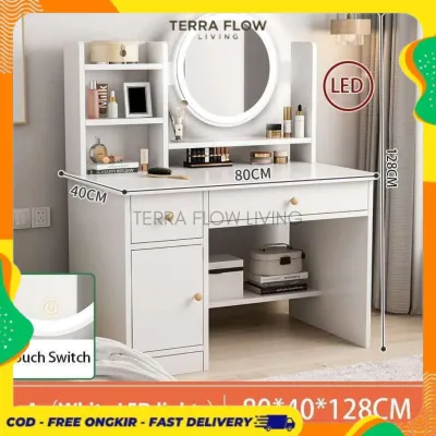 Meja Rias Besar Minimalis / Meja Rias LED / Meja Minimalis / Meja Belajar / Meja Kerja / Meja Kamar LED Lighting Dresser Homedoki