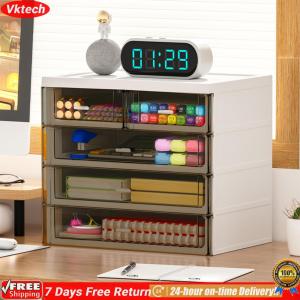 【Ready】【Vktech】 4 Tier Stackable Desktop Storage Drawers W/ 5 Drawers Desk Drawer Organizer Drawers Storage Unit for Office
