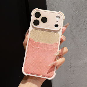 Matte Dual Card Holder Bag Protection Case For iPhone 17 16 15 14 Pro Max Corner Shockproof Denim Leather Pattern Back Cover