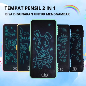 Kotak Pensil 2 IN 1 dengan Papan LCD Writing Pen Case dan Drawing Box untuk Anak