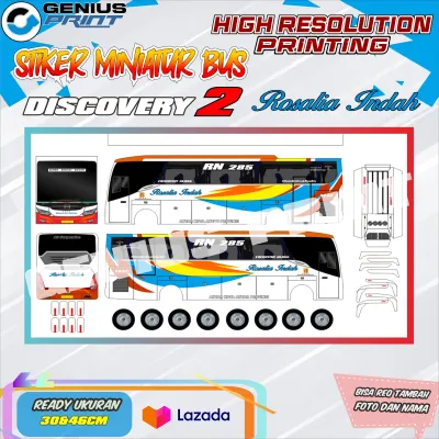 Stiker Mainan Miniatur Bus Discovery 2 Livery Dewi Sri | Sinar Jaya | Mira | Raya | Harapan Jaya | Rosalia Indah | Sugeng Rahayu | Sumber Slamet | Murni Jaya | Setia Negara Ukuran 30 dan 46cm