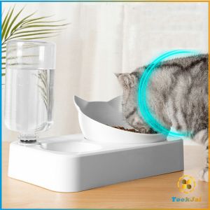 TookJai ถ้วยข้าวน้องแมว มาพร้อมที่ให้น้ำอัตโนมัต 2 in 1 ชามทรงหน้าน้องแมวสีทึบ สวยงาม Cat bowl