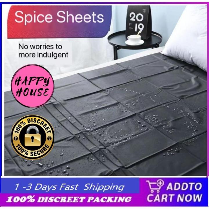 Happy House Adult Sex Bed Sheets Waterproof Pvc Vinyl Mattress Cover 130cm X 220cm Black Color 