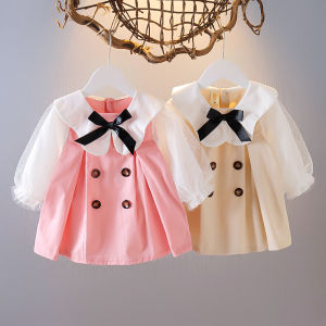 JOJOS ADVENTURE Baby Girl Dress Spring and Autumn Western Style Child Little Girl First Birthday Dress Girl Princess Dress Autumn 0-4 years Old Beige/Pink
