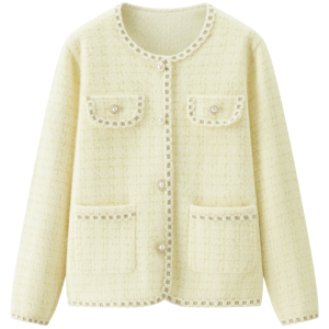 เสื้อไหมพรมแขนยาวผ้าหนานุ่มมาก แต่งกระเป๋าด้านหน้า ดีเทลกระดุมมุข ขอบแต่งถักสไตล์เกาหลี แฟชั่นฤดูหนาว